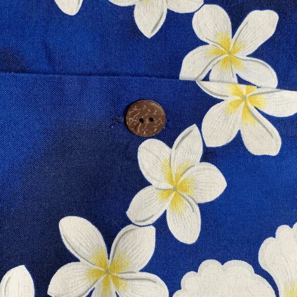 Vintage Hilo Hattie Hawaiian Shirt Blue Hibiscus Plumeria Floral Short Sleeve - Picture 6 of 10